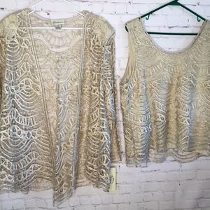NWT Soulmates Women's 2 Pc Crochet 100% Silk Hand Crafted Tank Top + Cardigan 3X